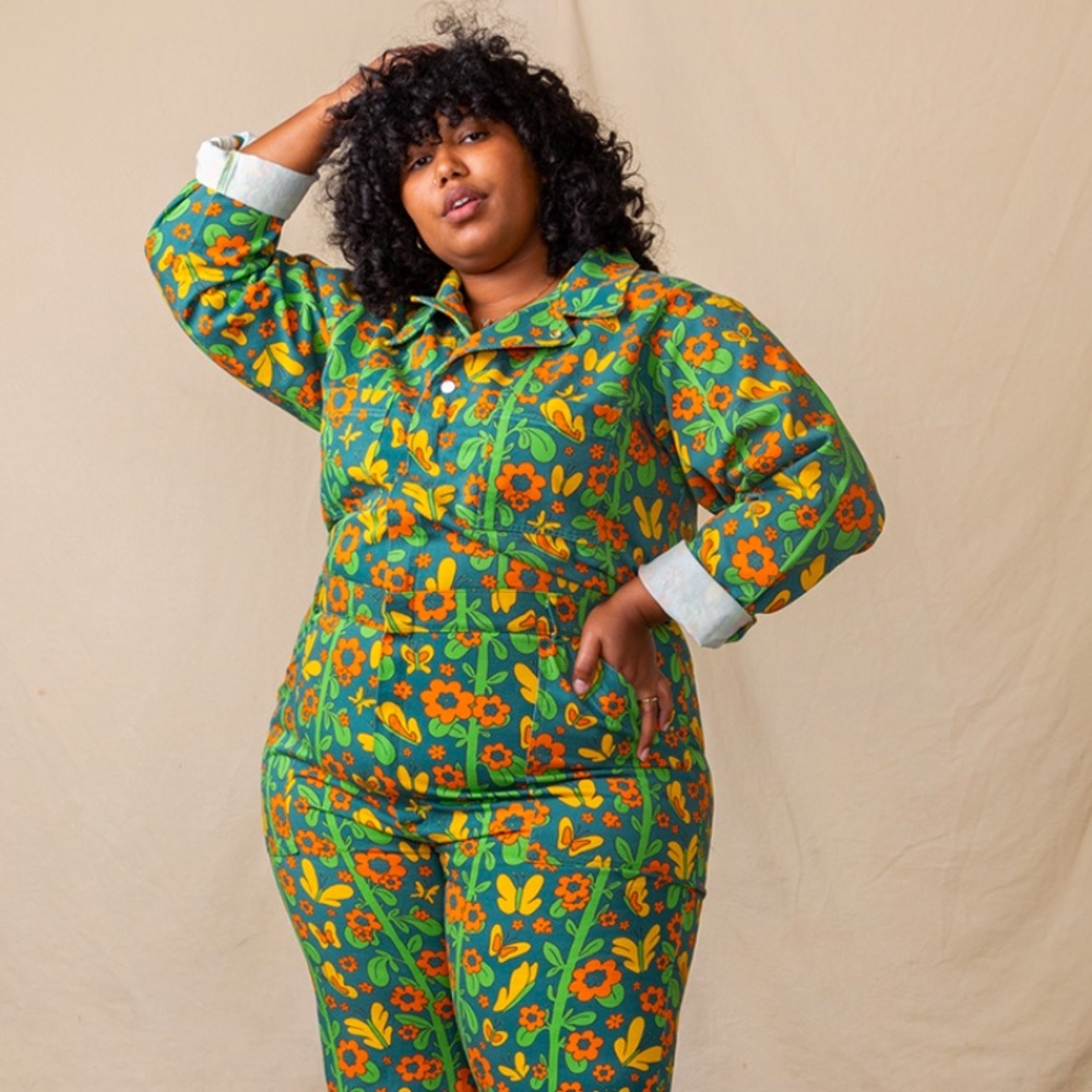 🦋Big Bud Press🦋 Everyday Long Sleeve Jumpsuit in 70s Floral Butterfly - S - RARE - Picture 16 of 16